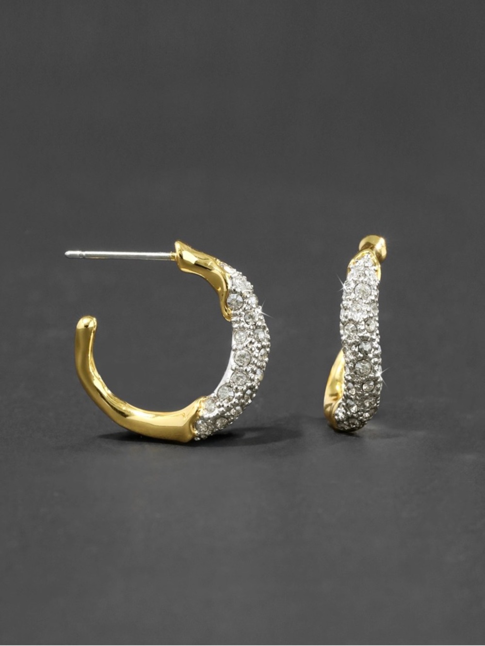 NEW Alexis Bittar Earrings Solanales Gold Twist Mini Hoop Clear JL31